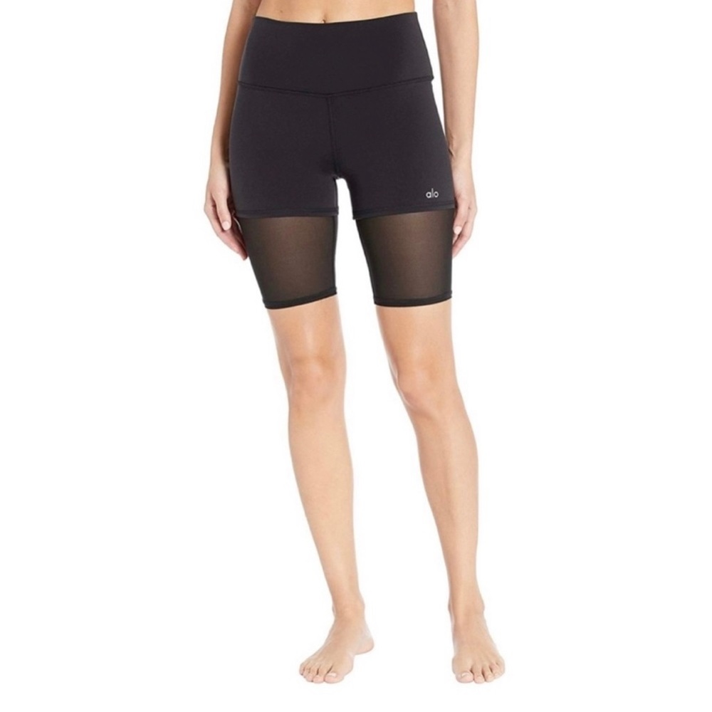 Alo Yoga Biker Shorts Size M Black Lavish High Waist Mesh Sculpting Workout